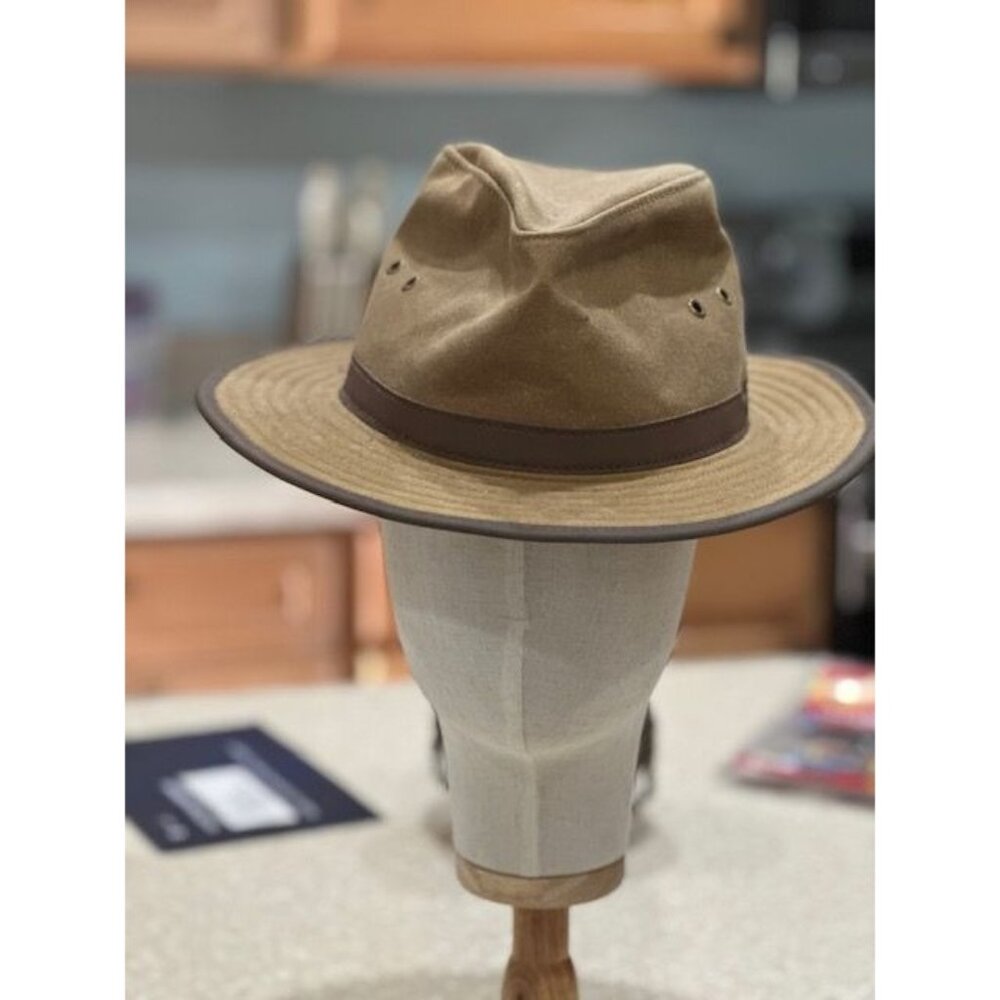 Mens Size Medium Original Outback Brown Oilskin Hat 100% Cotton with Koala Pouch